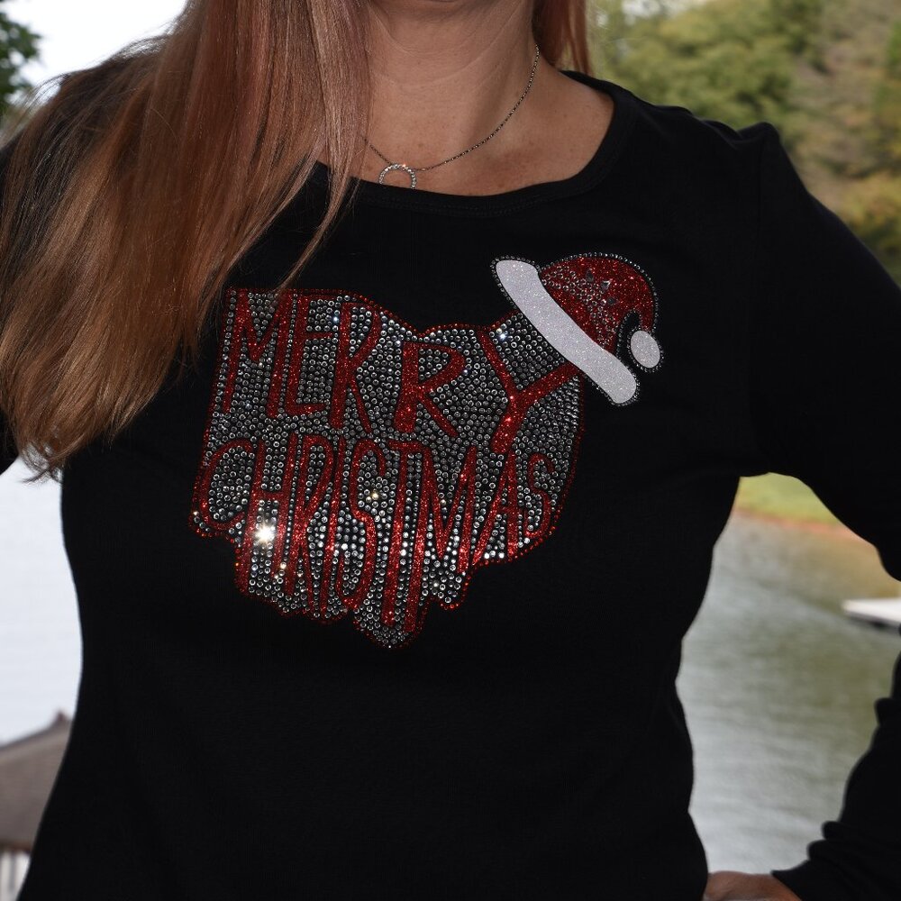 Ohio Christmas  rhinestone bling long sleeved shirt XS S M L X…